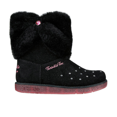 Buty zimowe dziewczęce Skechers Glitzy Glam Cozy Cuddlers wysokie ocieplane buty z ekozamszu podświetlana podeszwa czarne (314851L-BLK)