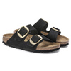 Klapki damskie Birkenstock Arizona Big Buckle skórzane nubuk black-gold narrow wąskie (1023290)