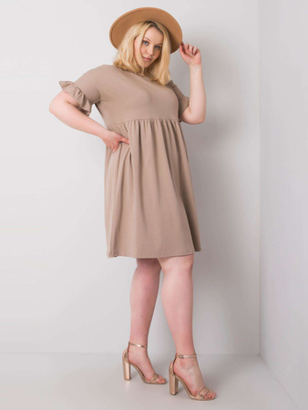 Ciemnobeżowa sukienka plus size z bawełny (RV-SK-6335.68)