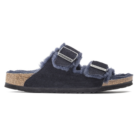 Klapki ocieplane Birkenstock Arizona VL Shearling Midnight skóra zamszowa wąskie narrow (1020583)