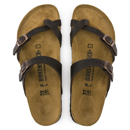 Klapki damskie Birkenstock Mayari Habana Narrow japonki na wąską stopę skóra nubukowa brązowe (0171323)