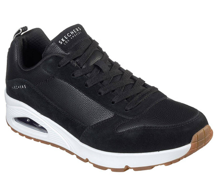 Sneakersy męskie czarne Skechers Uno Stacre buty sportowe treningowe skórzane (52468-BKW)