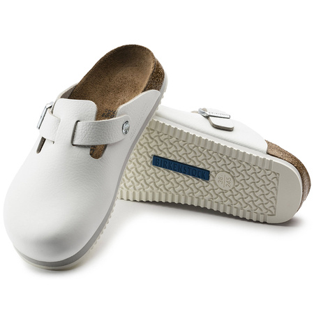 Chodaki męskie Birkenstock Boston Super Grip White skóra naturalna medyczne lekarskie klapki regular szerokie (0060134)