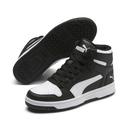 Sneakersy sportowe wysokie Puma Rebound Layup Mid Junior Big Kids klasyczne czarno-białe (370486-01)