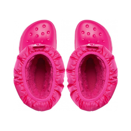 Śniegowce dziecięce Crocs Classic Neo Puff Boot T zimowe buty dla dzieci ortalionowe różowe (207683-PINK)