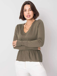 RUE PARIS Khaki sweter z dekoltem V (259-BZ-22513.73)