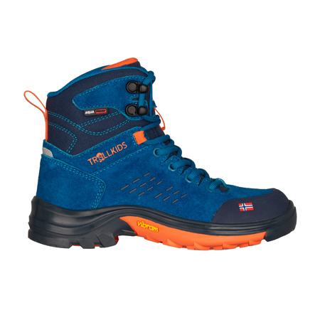 Wodoodporne buty turystyczne dziecięce dla chłopca/dziewczynki Trollkids Kids Trollsteinen Hiker Mid XT atlantic blue/dark navy/glow orange (658-197)