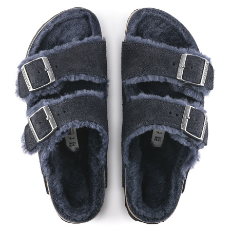 Klapki ocieplane Birkenstock Arizona VL Shearling Midnight skóra zamszowa szerokie regular (1020592)